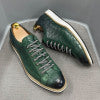 European Style Men's Casual Shoes Real Cow Leather Green Black Fashion Designer Luxury Crocodile Print Street Flat Shoes for Men
